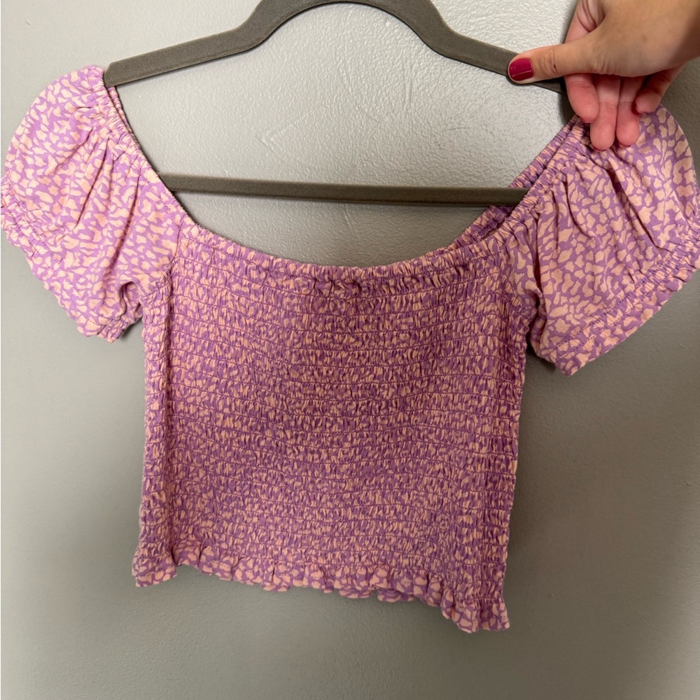 Billabong Lavender Smocked Off-Shoulder Blouse